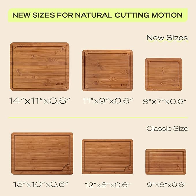 ROYAL CRAFT WOOD Wooden Cutting Boards for Kitchen Meal Prep & Serving - Bamboo Non Toxic Cutting Board Set with Deep Juice Groove Side Handles - Charcuterie & Chopping Butcher Block for Meat (3 Pcs)