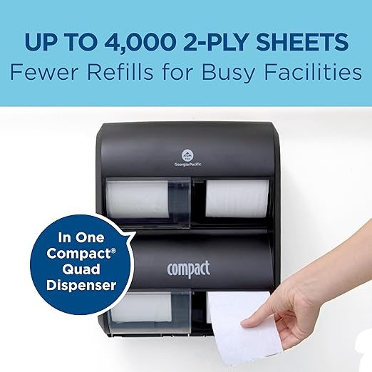 Compact by Georgia-Pacific PRO Coreless 2-Ply Recycled Toilet Paper, White, 1000 Sheets Per Roll, 36 Toilet Tissue Rolls Per Case, 19375