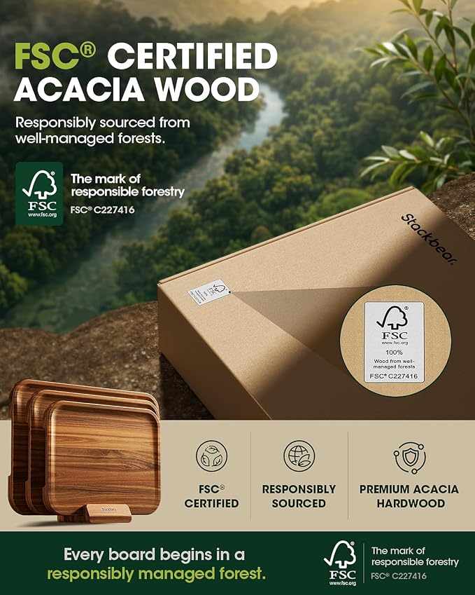 Starkbear Acacia Wood Cutting Board 15x11 Inch, Core-Cut Wooden Chopping Block for Kitchen with Sloped Juice Groove, Sleek Reversible Charcuterie Cheese Serving Tra