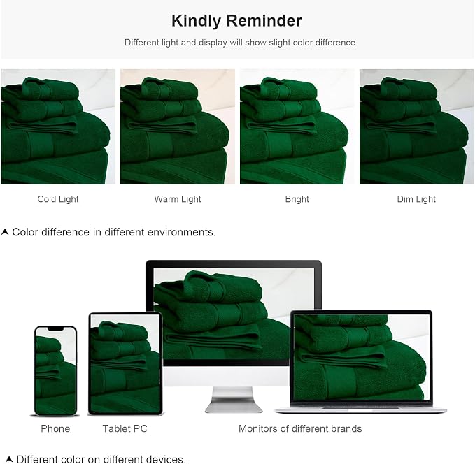 COZYART Bath Towel Set 6 PCS Formal Green Luxury 100% Turkish Cotton 650GSM | Soft Absorbent Quick Dry, OEKO‑Tex 100 Cert. Zero Twist Ring Spun Cotton, Plush, Breathable Hotel Quality Bathroom Towels