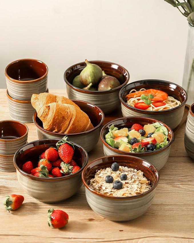 HASENSE Ceramic Cereal Bowls Set of 6, 20 oz Reactive Glaze Grey Soup Bowls | Prefect for Serving,Oatmeal, Rice, Desserts, Salads, and Pasta, Housewarming Gift, Microwave Dishwasher Safe