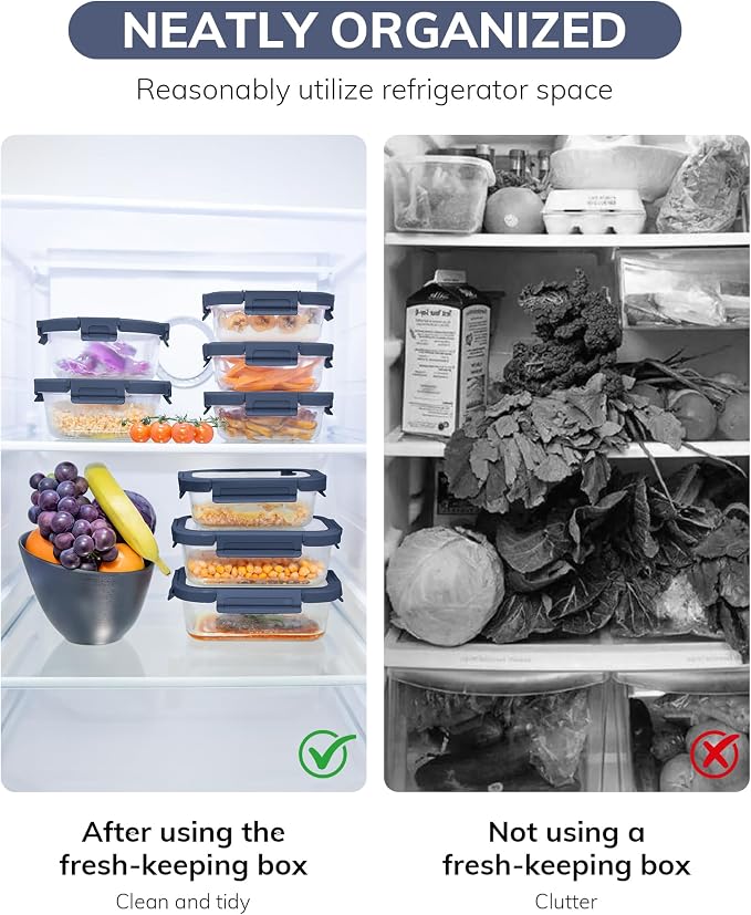 2-Pack Glass Food Storage Containers with Tempered Glass Lids (21.3oz/2.7cup) - Airtight Snap Lock, Microwave & Oven Safe (-4℉~ 950°F), Freezer to Baking Dish, BPA-Free, Gift Box (Blue)