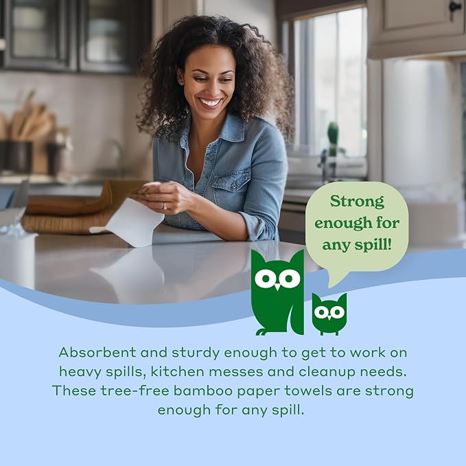 Caboo Tree Free Paper Towels, 6 Family Size Paper Towel Rolls, 2 Ply Sheets | Made with Bamboo Viscose, Plastic Free Packaging, Strong & Super Absorbant, Hypoallergenic, BPA & Chemical Free