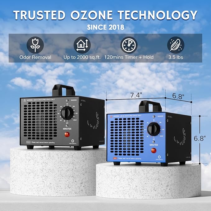 Airthereal MA5000 Commercial Ozone Generator, High Capacity Ozone Machine Odor Removal - Home Air Ionizers O3 Deodorizer for Rooms, Smoke, Cars and Pets, Eliminate Odors up to 2000sq.ft., Black