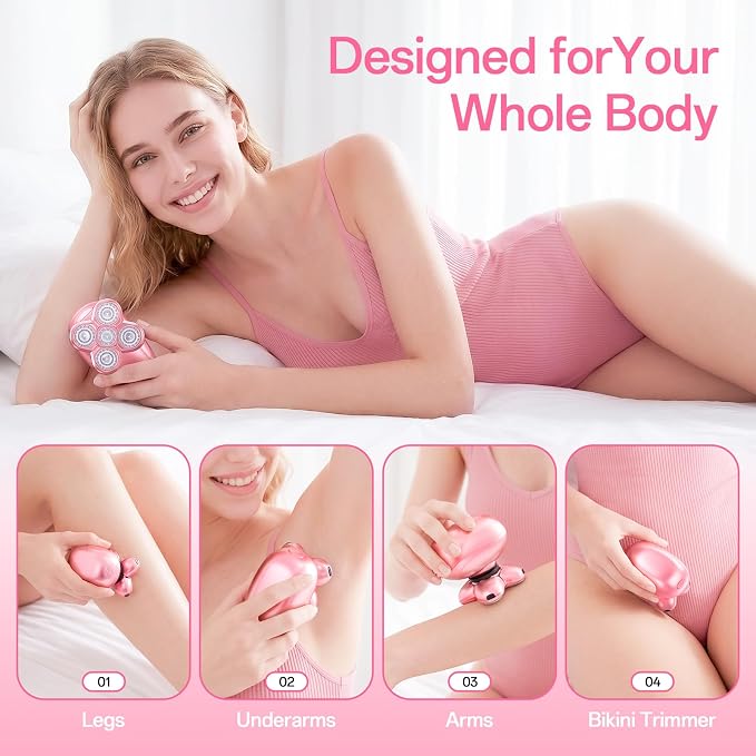 5-in-1 Electric Razors for Women, Portable Electric Shavers for Full Body, Waterproof Wet/Dry, Rechargeable Hair Remover for Lady Legs, Face, Underarms, Lips, Arms