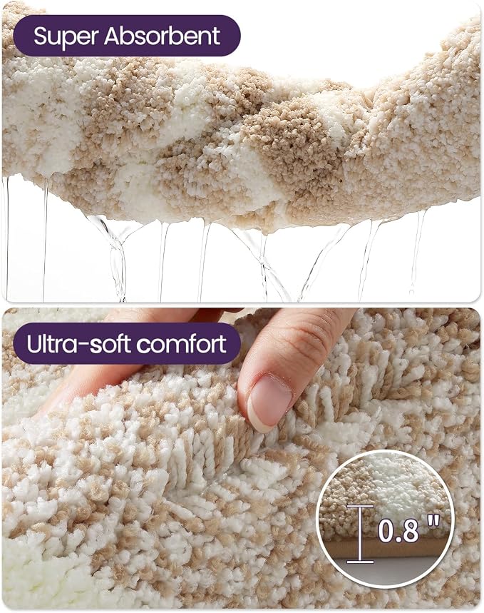 DEXI Bathroom Rug Mat 30x17, Soft and Absorbent Marble Bath Mat, Non Slip Machine Washable Bath Rugs for Shower Floor, Tub, Sink, Beige