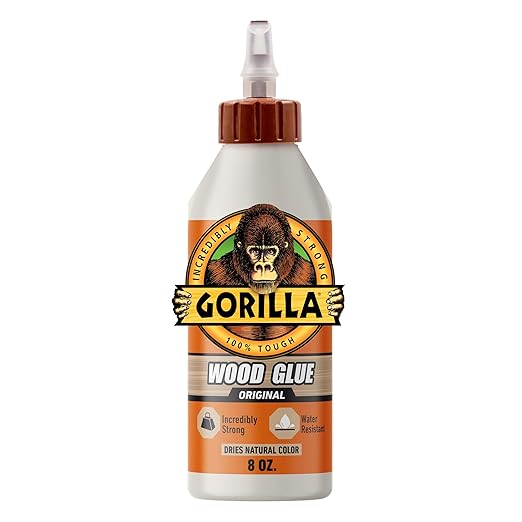 Gorilla Wood Glue, 8 oz., Water Resistant PVA Wood Glue for Indoor & Outdoor Projects, Fast Clamp, Natural Color, Paintable & Sandable