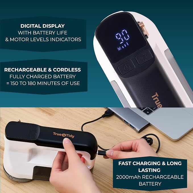 True & Tidy XL Rechargeable Fabric Shaver & Fuzz Remover w/Built-in Light