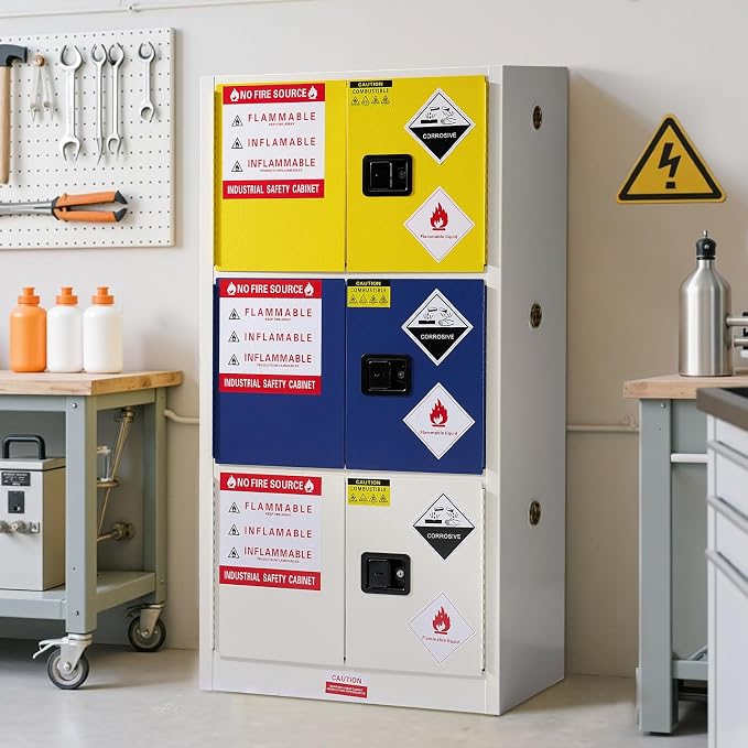 SPECRAFT 32-40-Gallon 3-in-1 Flammable Safety Cabinet | 65 x 34 x 18 In, Cold-Rolled Steel, Adjustable Shelves, 3-in-1 Storage, OSHA and CE Certified, Yellow, Blue or Grey