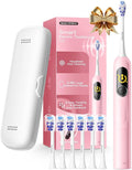 SAKYPRORAL AI Electric Toothbrush for Adults, Sonic Rechargeable Whitening Toothbrush with 6-Zone Tracking, Soft Replacement Heads & Travel Case (Pink, 1 Count with 6 Brush Heads)