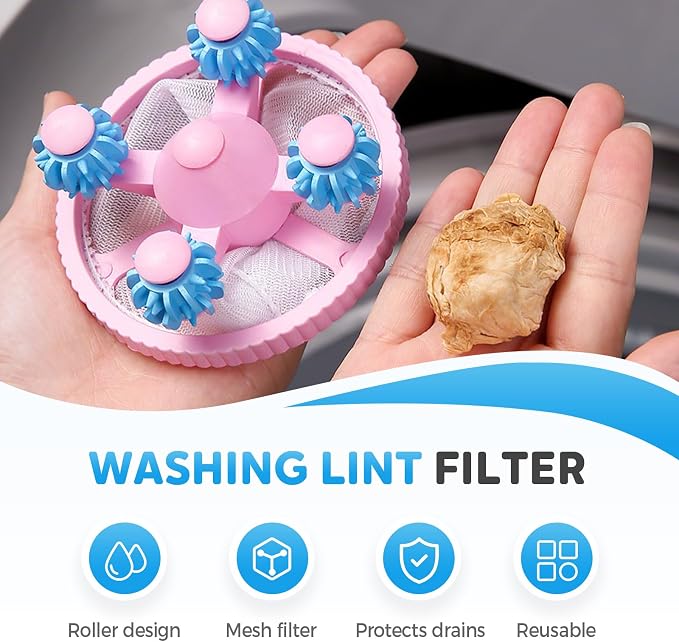 Washing Machine Hair Filter Mesh Bags, Floating Hair Filtering Mesh Removal, Pet Hair Remover for Laundry, Lint Catcher for Washing Machine, Reusable Washer Lint Catcher for Dog & Cat Hair (3, Purple)