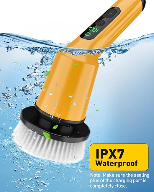 Electric Spin Scrubber for Cleaning Bathroom, Shower Scrubber Cordless Cleaning Brush with IPX7 Waterproof & 2 Speed, 3 Brush Heads, Bathroom Cleaning Supplies for Shower Tub Yellow