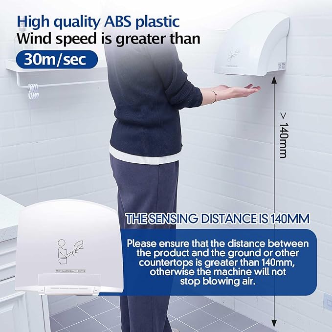 Rossesay 1 Pcs Electric Hand Dryer Compact Commercial Wiper Automatic Hand Air Dryer for Dry Machine Wall Business Home Household Restroom Office Mall, 110v,1200W (White)
