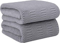 JML Bath Towels, 30" x 60", Gray, Set of 2 | Hanging Hook, Lint Free, Oversized, Soft, Super Absorbent, Fast Drying, Use for Sport, Fitness, Yoga, Diamond Cross Grid