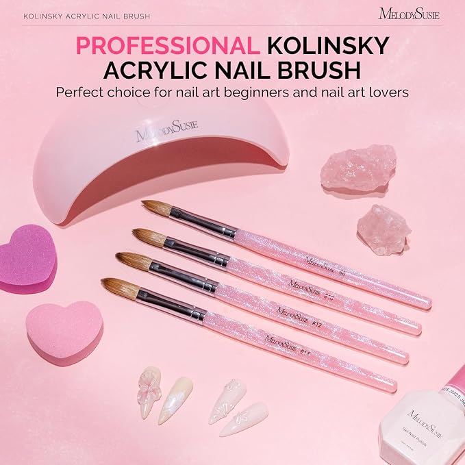 MelodySusie Kolinsky Acrylic Nail Brush,66% Kolinsky Hair Professional Nail Art Brush for Acrylic Application,Aurora Collection Fine Glitter Brush,Size 12