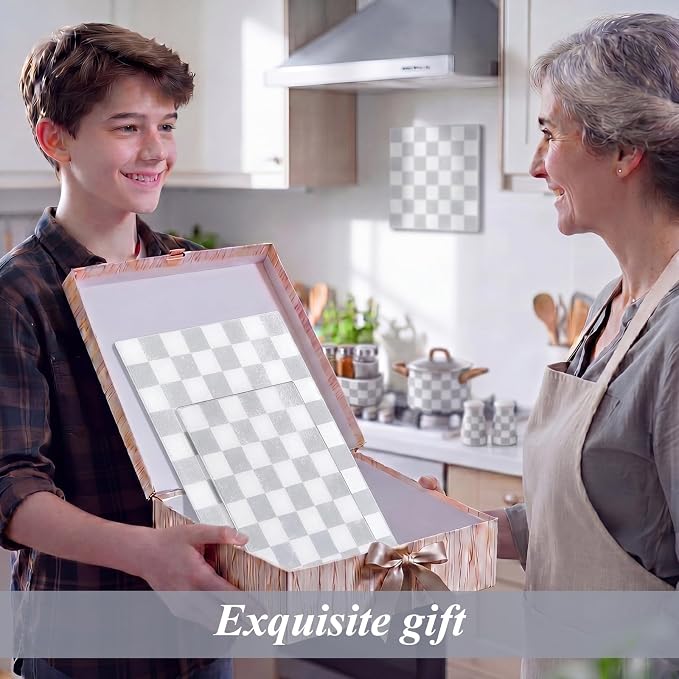 Thenshop Set of 2 Tempered Glass Cutting Boards Silver Gray Check Countertop Cutting Boards Heat Resistant with Non-slip Feet for Kitchen Counter Housewarming Wedding Gift 7.9x11inch+11x15 Inch