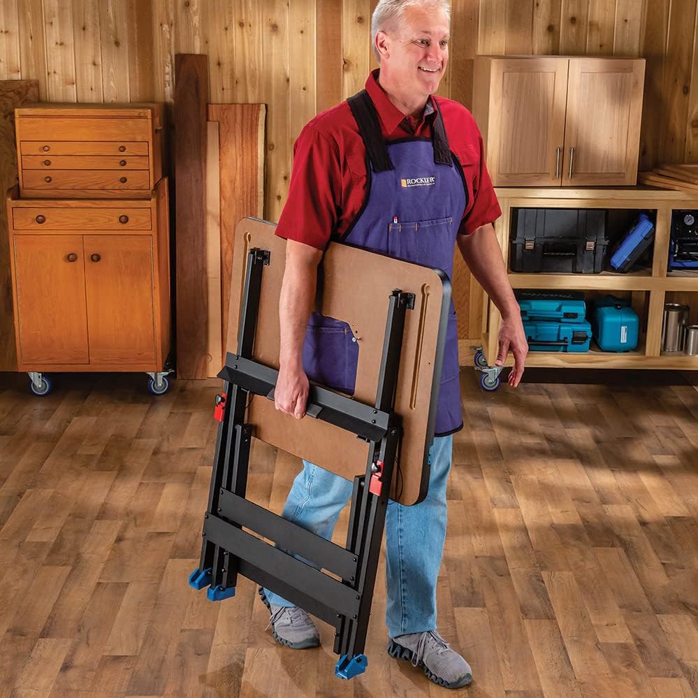 Rock-Steady Folding Steel Stand - Space-Saving Portable Work Stand w/Locking pins - 200 Pounds Capacity Woodworking Table Stand - Ideal Folding Work Stand for Router Tables and T-Track Tables