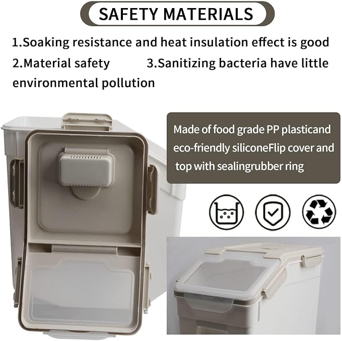 25LB/13L Airtight Flour Rice Grain Cereal Storage Container With Spoon & Measuring Cup & Handle, 2 Pack (Holds 50LBS) Pet Dog Cat Dry Food Bin, Easy to Move & Keep Food Fresh(400 oz)