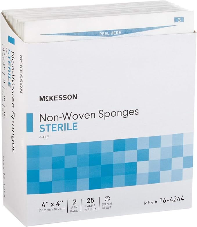 McKesson Non-Woven Sponges, Sterile, 4-Ply, Polyester/Rayon, 4 in x 4 in, 2 per Pack, 50 Packs, 100 Total