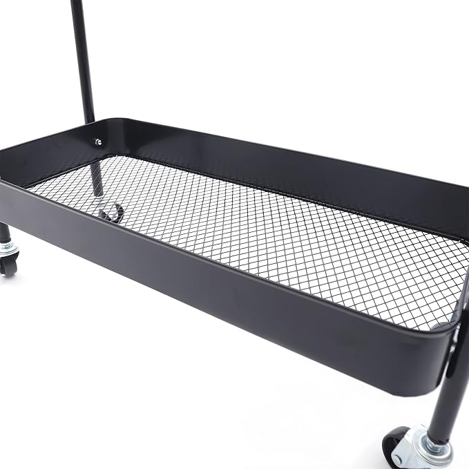 Clothing Rack, Portable Hanging Storage Organizer Garment Rack Clothing Racks with 2 Tier Basket Floor Standing Clothing Rack with Wheels for Home Bedroom Laundry (Black)