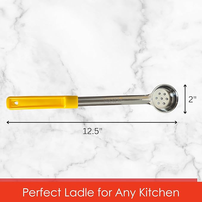 1 oz Slotted Stainless Steel Portion Control Ladle Spoon | Commercial-Grade Spoodle for Portioning & Draining - Pasta, Veggies & Buffet Service. Color-Coded by Size. Dishwasher Safe.