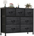 OLIXIS 7 Drawers Dresser for Bedroom, Fabric Storage Tower for Living Room, Entryway - Sturdy Steel Frame, Wooden Top and Easy Pull Fabric Bins, Closet Chests Organizer for Clothes,Black Wood Grain