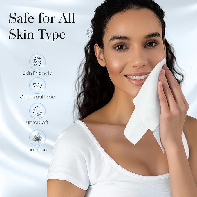 Fygrip 4 Pack of 50 count XL Disposable Face Towels 10” x 12”, 100% Viscose Fibre, Soft & Skin Friendly Face Towelettes Disposable, Facial Tissue Wipes for Women Cleansing