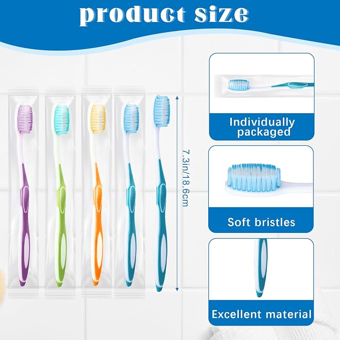 Maxcheck 200 Pack Colorful Prepasted Disposable Toothbrushes Bulk Individually Wrapped Toothbrushes with Toothpaste for Travel Hotel Donation Homeless Gift (Blue,Orange,Green,Purple)