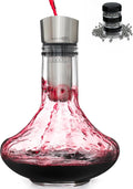 Gusto Nostro Crystal Wine Decanter with Aerator Pourer - Premium Hand-blown Lead-free Glass Wine Decanter Set for Red Wines - Carafe with Lid Filter for Smooth Pouring - Stainless Steel Spout Included
