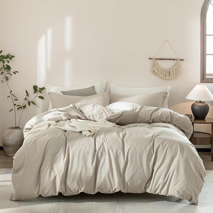 Linen Grey Duvet Cover Alaskan King Size 132inch x 120inch,100% Washed Cotton Duvet Cover with Zipper Closure and One Pillowcases, Color of New Nature Linen