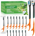 40Pack Disposable Toothbrushes with Toothpaste Pick Floss & Tongue Scraper | 5-in-1 Mini Prepasted Travel Toothbrush for Hotel Camping Flight Car Single Use Portable Individually Wrapped | Mint