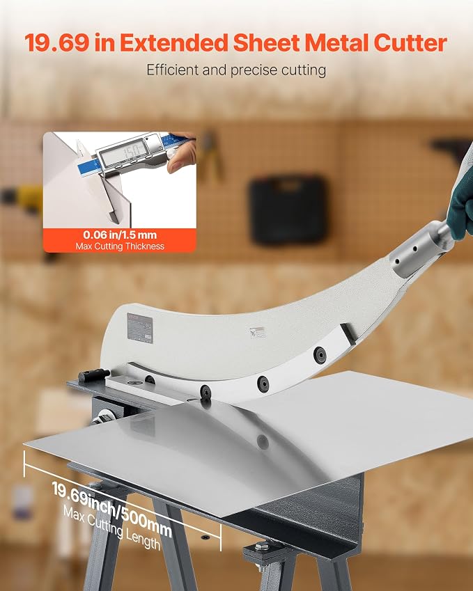 VEVOR Guillotine Shear, 20 in Bed Width Benchtop Cutter, Manual Hand Plate Shear for Metal Sheet Processing, with Q235 Material, High Precision, Stand, for PCB Board, Aluminum, Steel, Copper, Plastic