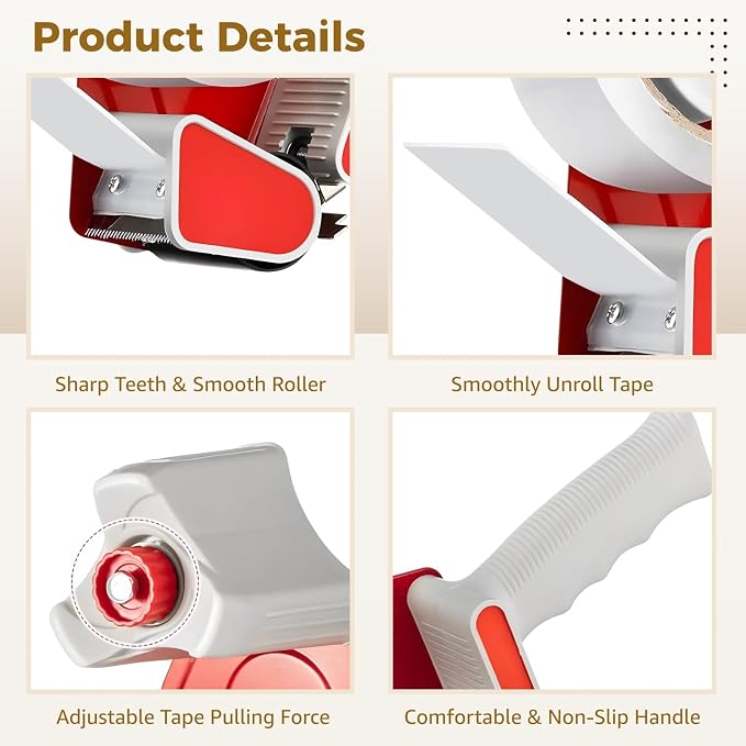2 PCS Tape Gun for Packing Boxes, Includes 12 Rolls Clear Tape, 2 in Heavy Duty Tape Dispenser Gun Set for Shipping, Moving, Storage, Carton Box Sealing, Ergonomic Grip with Adjustable Pulling Force