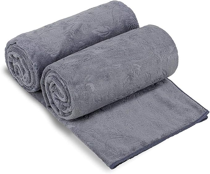 JML Large Microfiber Bath Towels Set of 2, 30" x 60", Grey Floral, | Hanging Loop, Soft, Absorbent, Quick Dry for Hair Wrap, Sauna, Swimming Pool, Shower, Spa