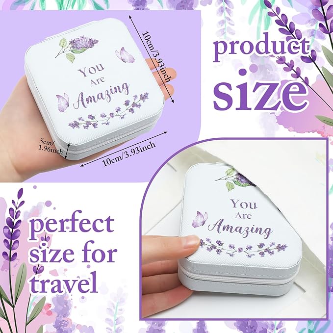 Kacctyen 12 Pcs Mini Travel Jewelry Case Bulk You Are Loved Mother's Day Church Gift Bulk Purple Butterfly Gift for Secretary Mother Girls Leather Travel Jewelry Case Mothers Day Church Gifts