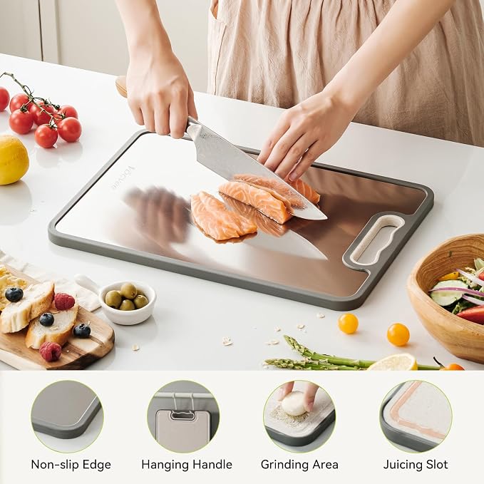 1PC Titanium Cutting Boards for Kitchen Chopping Board Double Sided | Cutting Board Set Food Grade 100% Pure Titanium & Wheat Straw PP Cutting Board Easy to Clean [15"x10.4"]