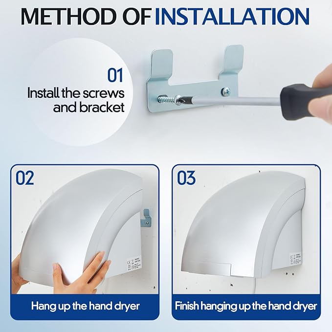 Rossesay 2 Pcs Electric Hand Dryer Commercial Compact Air Wiper Automatic Hand Air Dryer for Dry Machine Wall Business Home Household Restroom Office Mall, 110v,1200W (Silver)