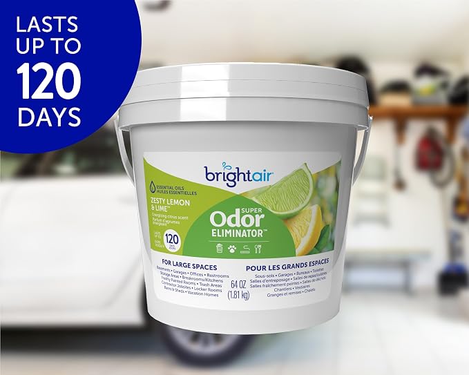 Bright Air 64 oz. Super Odor Eliminator, For Large Spaces, Zesty Lemon & Lime Scent, Case of 2, Odor Eliminator & Air Freshener, Natural Essential Oils, Lasts Up to 120 Days Each