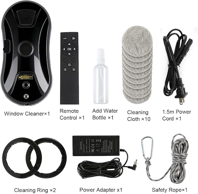 Window Cleaner Robot with Ultrasonic 5600PA Auto Water Glass Cleaning Automatic Smart Robot Cleaner,Window Vacuum Cleaner with Control Windows/Tiles/Class Door Indoor Outdoor (Black)