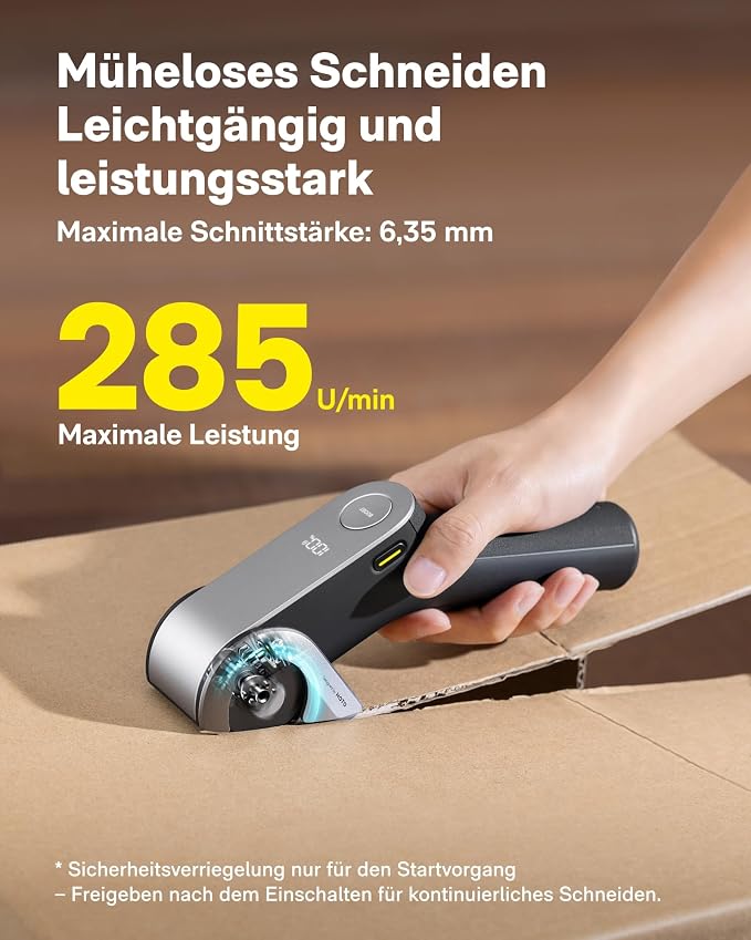 HOTO EdgeFlow Electric Cardboard Cutter, 3PC Self-Sharpening Durable Titanium Blades, Smart Display Cordless Electric Scissors, Boost Mode & Tool-Free Blade Swap, for Cardboard, Fabric, Carpet, DIY