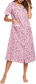 Ekouaer Womens Snap Front Dusters Cotton Housecoat Short Sleeve Nightgown House Dress With Pockets