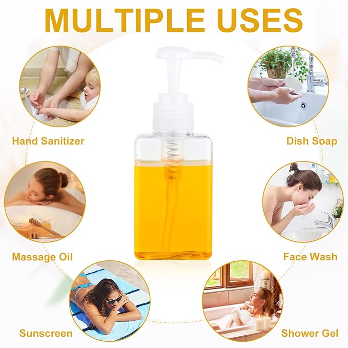 Domensi 24 Pcs 100ml /3.4 oz Pump Bottle Mini Travel Bottles Small Dispenser Containers Plastic Pump Lotion Dispenser Empty Square Travel Size Containers Toiletries (Clear)