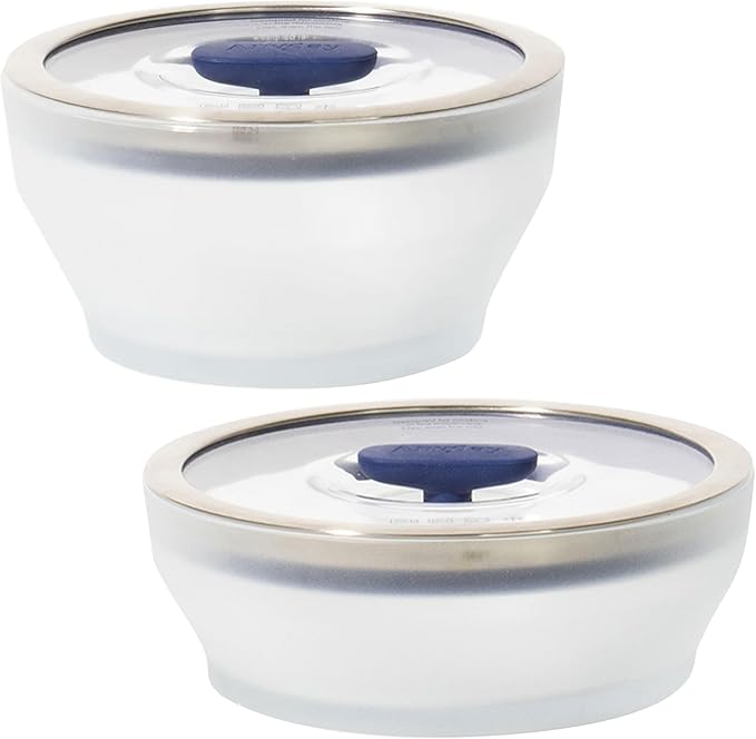 Anyday 4-Pc Microwave Cookware & Glass Food Storage Set, Medium (Blueberry) | Plastic-Free Containers, Stackable Steamer, Vented Lid, Reheating and Steaming Vegetables, Rice