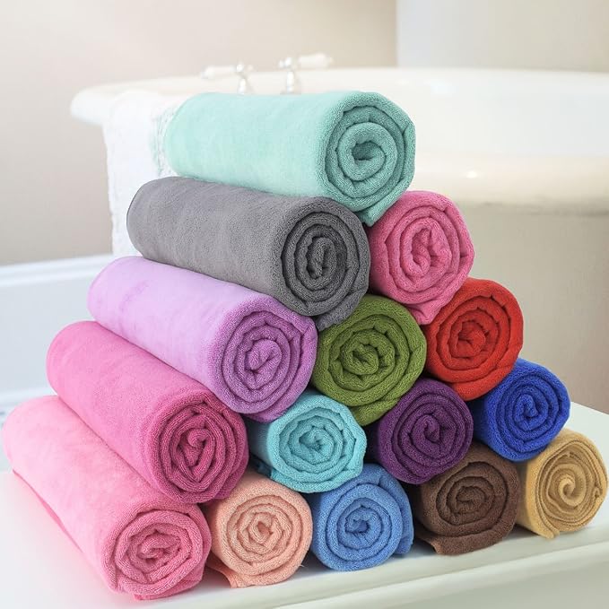 JML Microfiber Towels, Bath Towel Sets (6 Pack, 27" x 55") - Extra Absorbent, Fast Drying, Multipurpose for Bath, Swimming, Fitness, Sports, Yoga, Grey, Yellow, Green | Hanging Loop, Extra Absorbent, Fast Drying, Lint-free, Use for Pool, Swimming, Fitn...