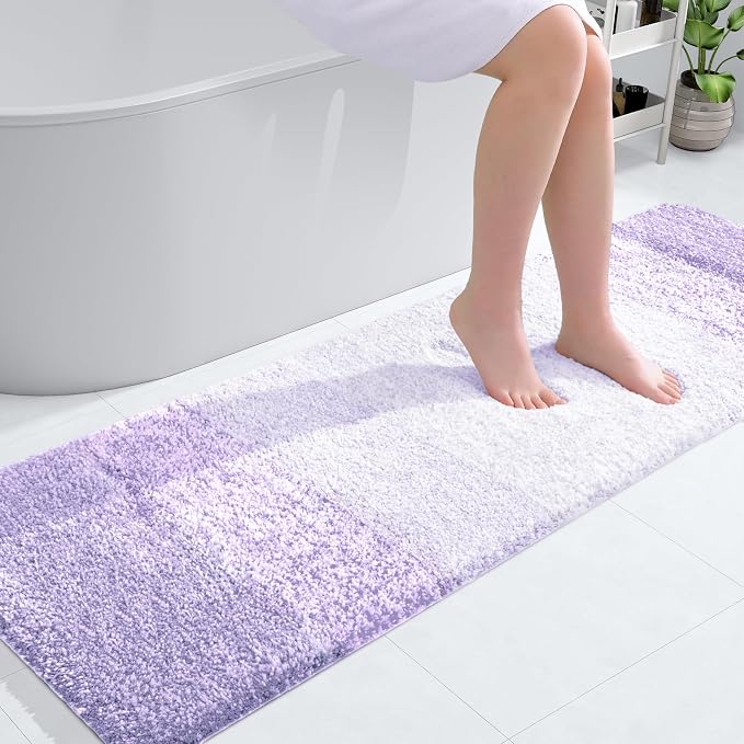 OLANLY Bathroom Runner Rugs Mat 59x20, Extra Soft Absorbent Microfiber Bath Rug, Rubber Backing, Quick Dry, Washable Long Bath Mats for Bathroom, Tub and Shower, Home Decor Accessories, Light Purple