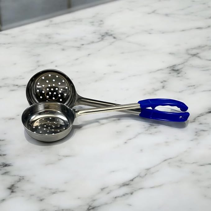 8 oz Slotted Stainless Steel Portion Control Ladle Spoon | Commercial-Grade Spoodle for Portioning & Draining - Pasta, Veggies & Buffet Service. Color-Coded by Size. Dishwasher Safe.