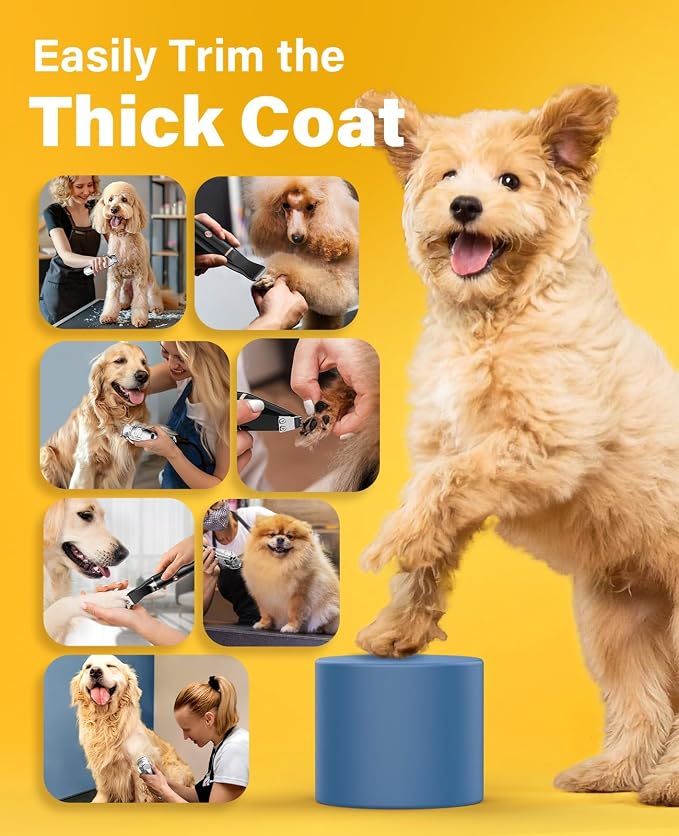 oneisall Dog Grooming Kit for Thick/Matted Hair with Stainless Steel Blade | Powerful Motor, Dog Clippers+Paw Trimmers, IPX7 Waterproof, Low Noise, Cordless & Long Battery Life