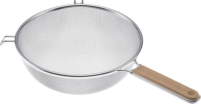Three Snow Shin-Etsu Works 10185 Three Snow Strainer, Tough Wooden Handle, 6.3 inches (16 cm), 18-8 Stainless Steel, Hand Included, Colander, Tsubamesanjo, Made in Japan