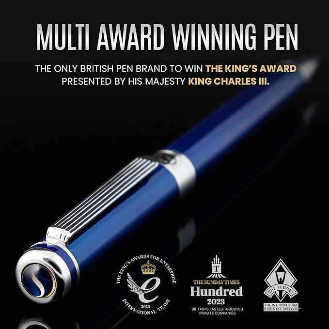 Scriveiner Midnight Blue Ballpoint Pen - Stunning Blue Lacquer Luxury Pen, Chrome Finish, Schmidt Black Refill, Best Ball Pen Gift Set for Men & Women, Professional Executive Office, Nice Designer Pen