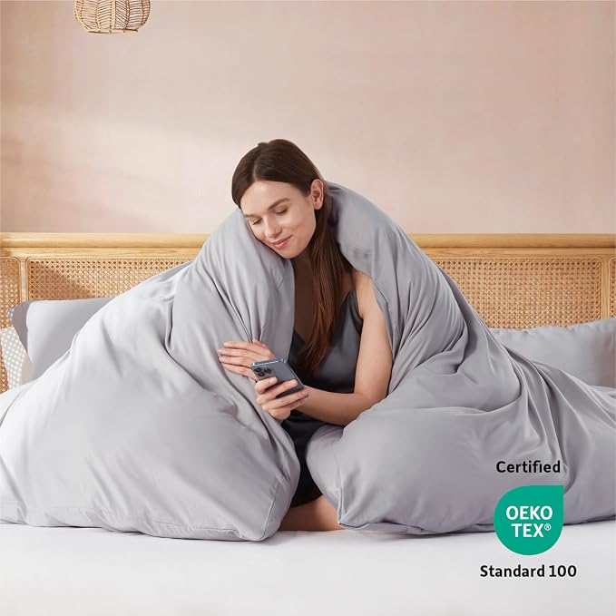 Nestl Grey Lavender Duvet Cover Queen Size - Soft Double Brushed Queen Duvet Cover Set, 3 Piece, with Button Closure, 1 Duvet Cover 90x90 inches and 2 Pillow Shams
